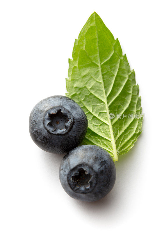 水果:蓝莓和薄荷孤立的白色背景