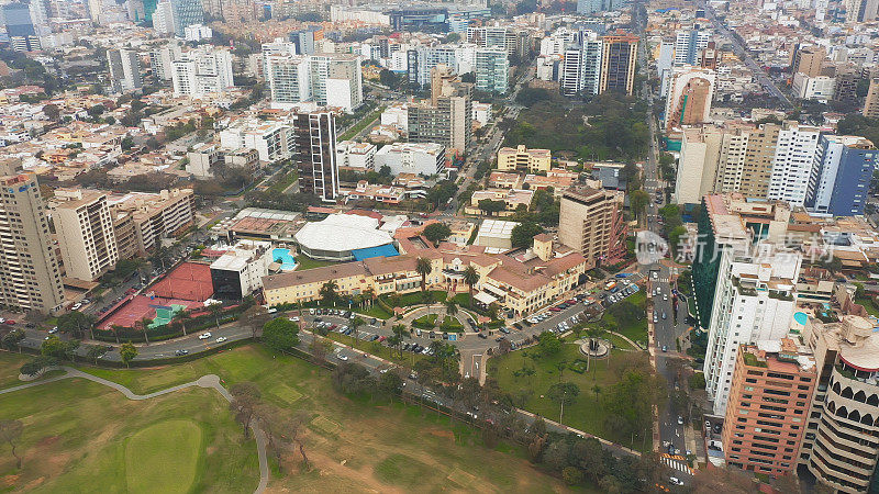 油画全景鸟瞰图圣伊西多罗地区在利马，秘鲁。