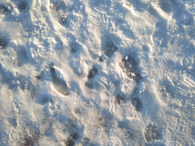 雪地上的脚印。