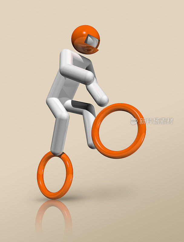 自行车小轮车3D图标，标志性运动