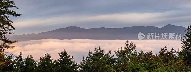 广阔的全景视野，穿过森林，越过云海，直到群山