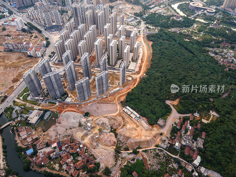 城市在建住宅的俯视图