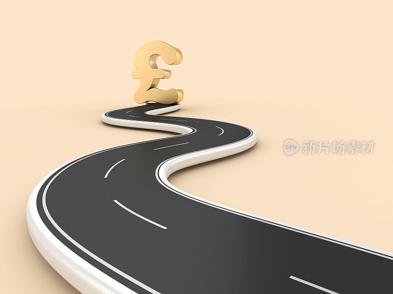 曲折的3D道路与英镑符号