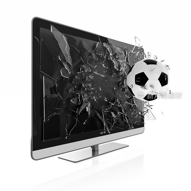 一台屏幕上有足球的3d电视