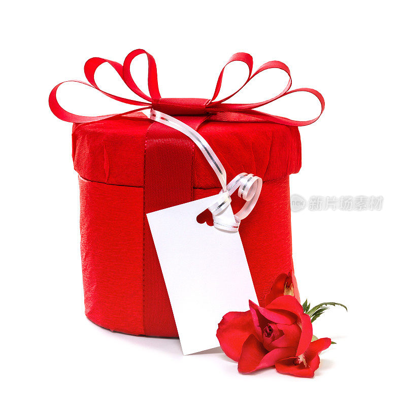 红色礼物，带蝴蝶结和玫瑰。