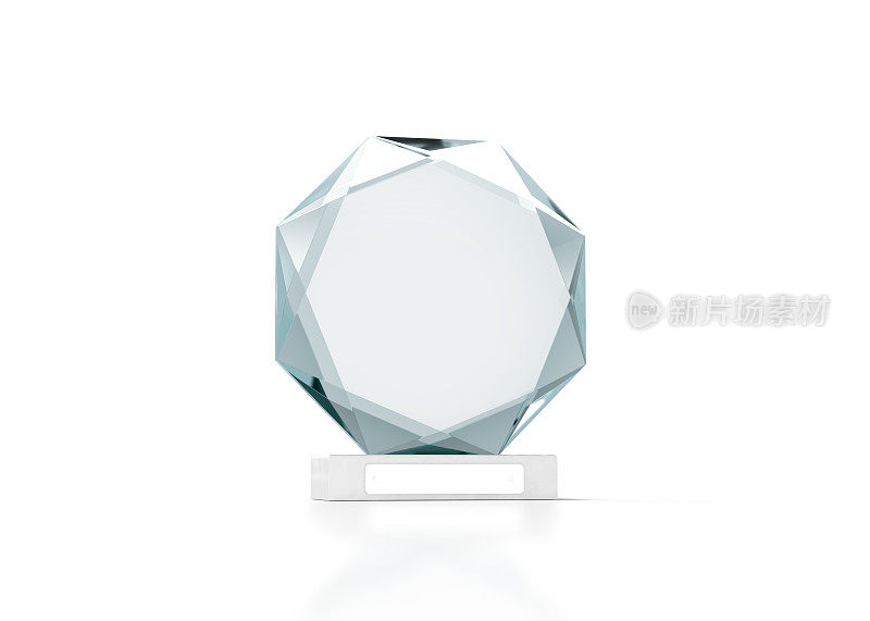 空白圆形玻璃奖杯模型，3d渲染
