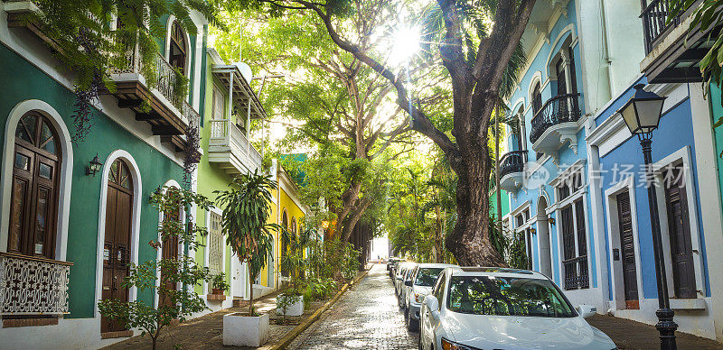 波多黎各老圣胡安街全景照片