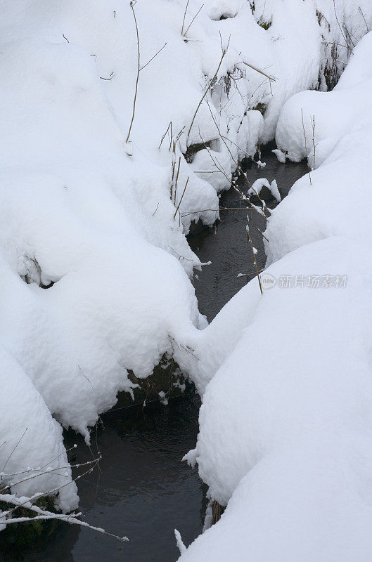 冬溪中被雪覆盖的景观