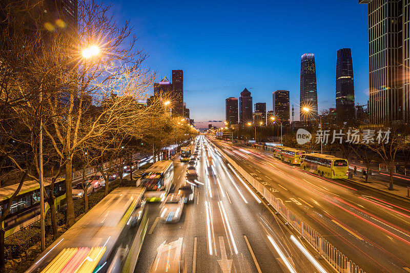 中国北京的夜间交通