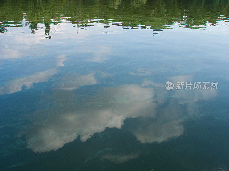 湖面上半阴的天空的倒影