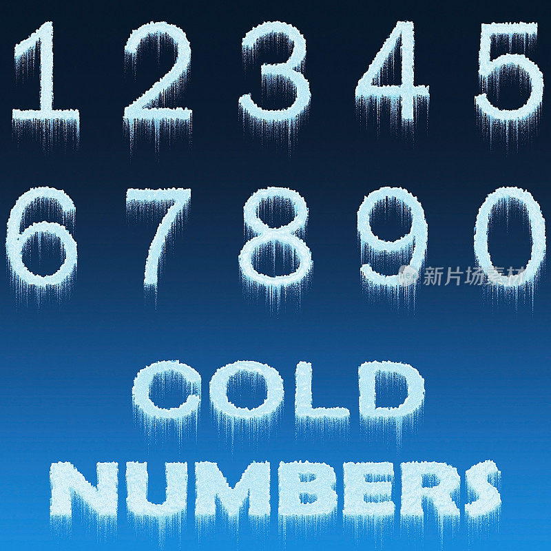 冰字母数字孤立在蓝色背景
