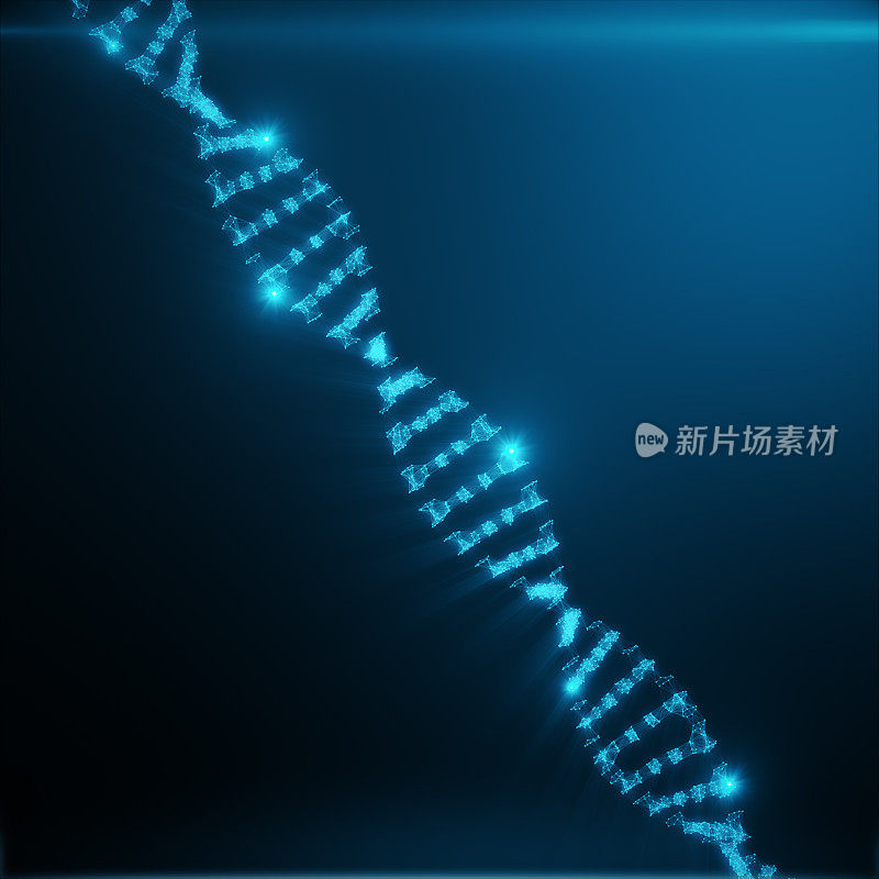 多边形DNA概念由蓝点和线组成。数字插图DNA结构。DNA分子结构，3D渲染