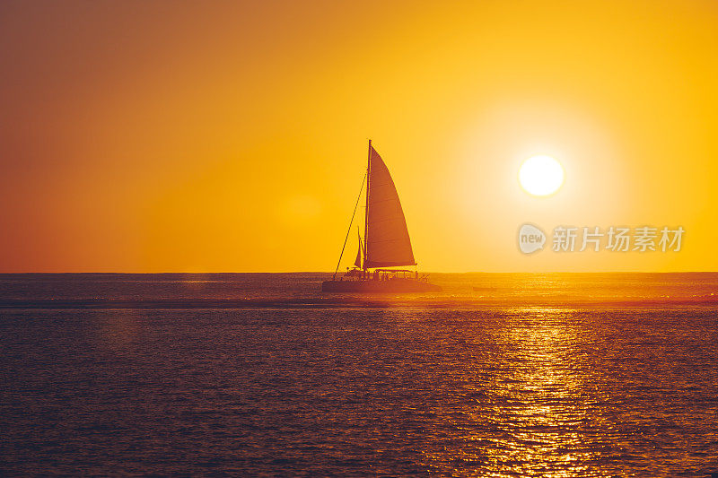 日落航行毛里求斯岛，印度洋，非洲