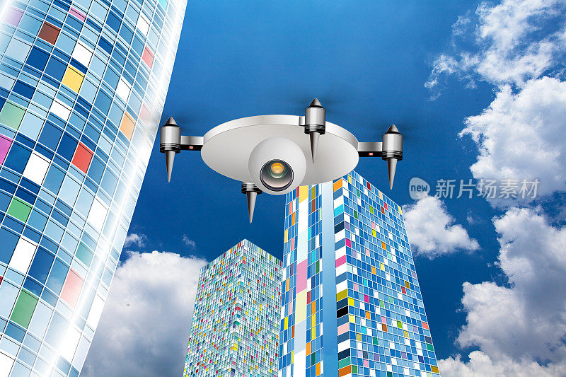 一种能够进行人脸识别的飞行无人机，可以监控和维护城市和办公城镇。