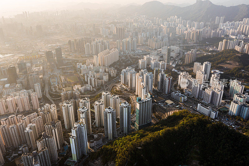 香港九龙城的无人机瞰图
