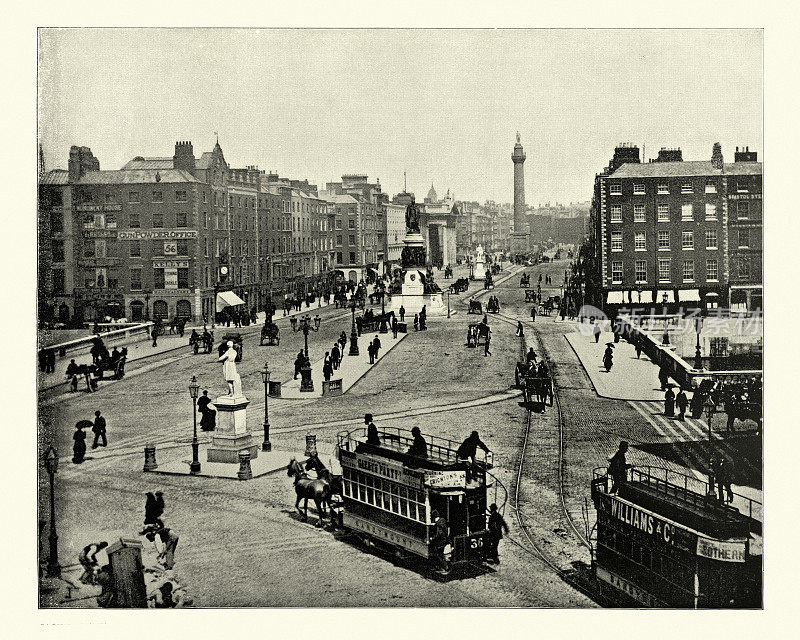 萨克维尔街，都柏林，爱尔兰，19世纪，古董照片