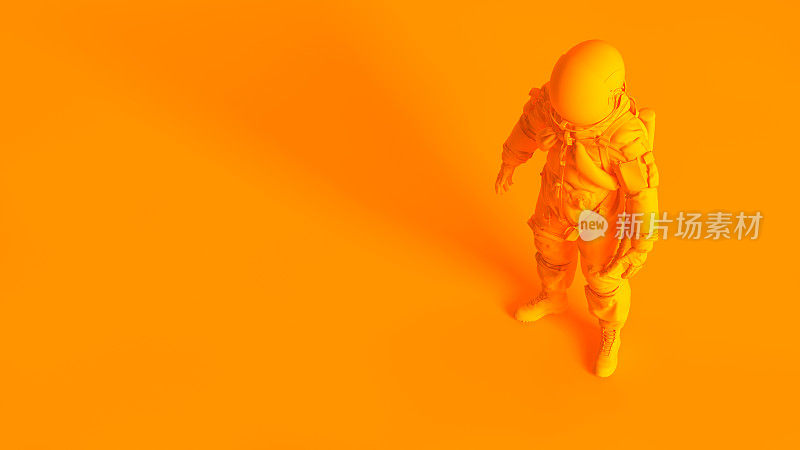 立体图像的概念。宇航员3d模型孤立在橙色背景上。