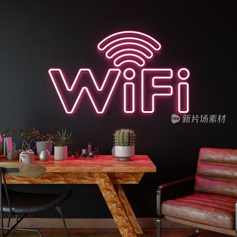 舒适的室内霓虹灯Wi-fi互联网符号