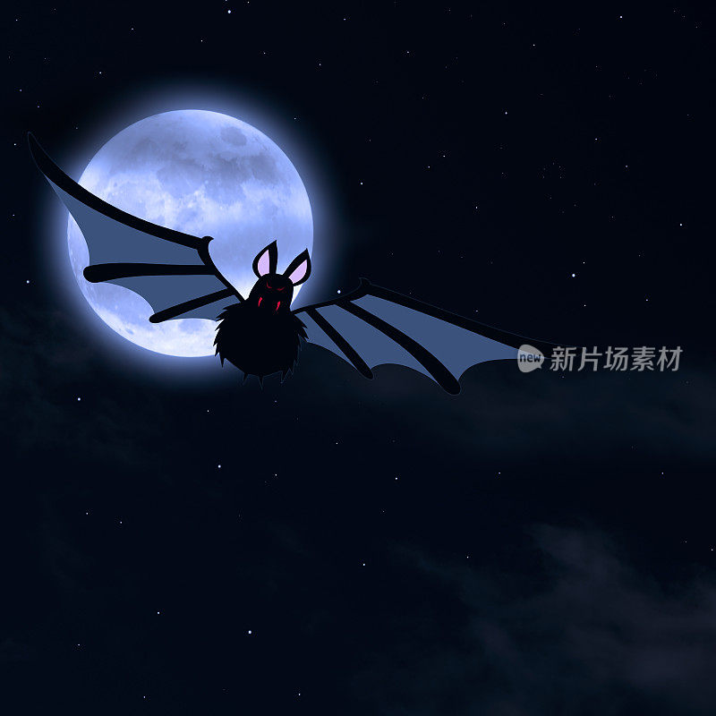 超级月亮从蝙蝠头顶升起