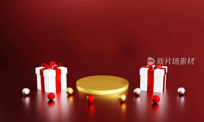 抽象产品展示台座与彩色礼品盒的背景