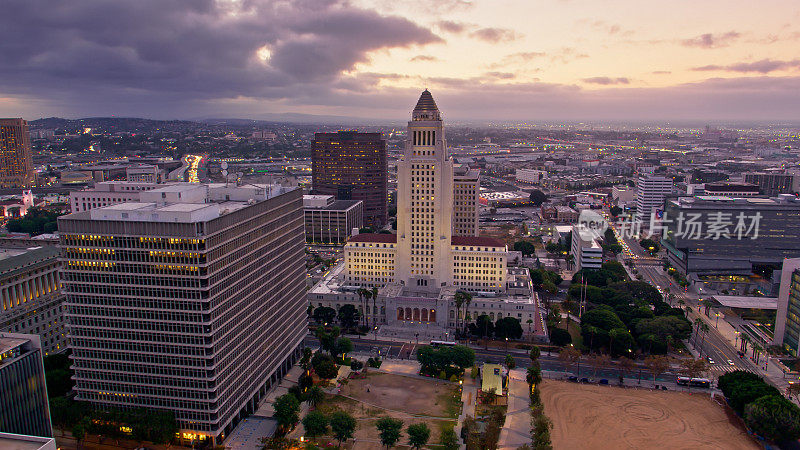 洛杉矶市政厅和政府大楼-鸟瞰图