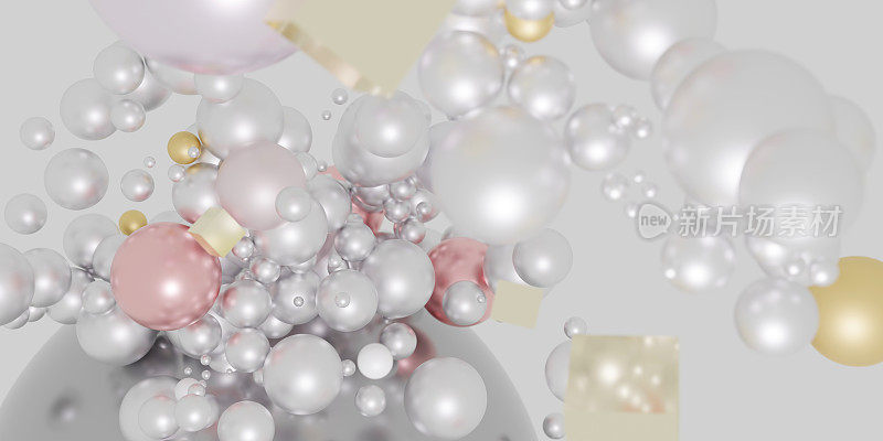 抽象球背景玻璃球和珍珠3D插图
