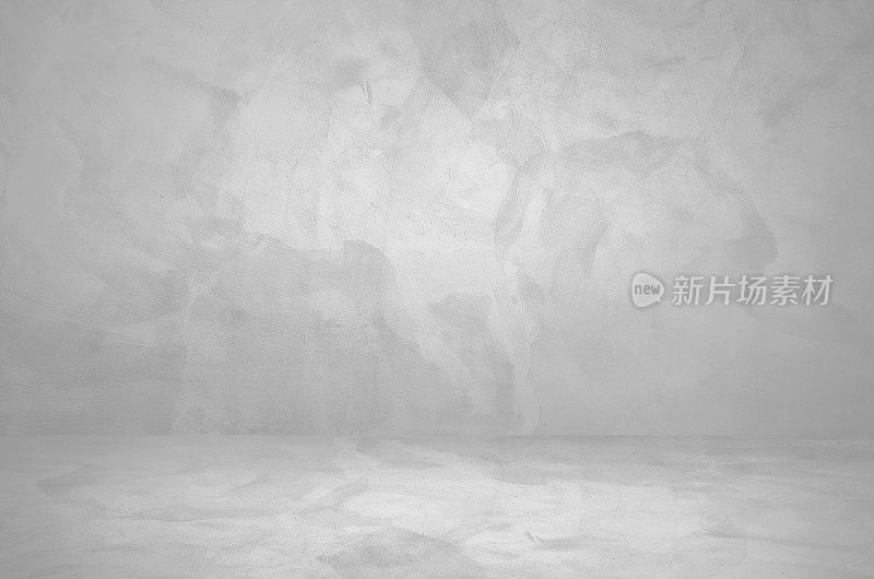 明亮的白色混凝土房间背景。白色灰泥墙面和地板内部背景用作产品展示，模型，广告模板。基座或舞台背景。