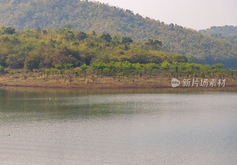 宁静的湖边丘陵景观，德农省