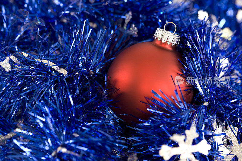 蓝色金丝单红色圣诞装饰，拷贝空间