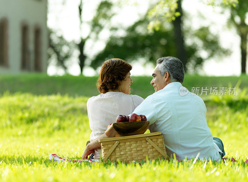 快乐的成熟夫妇正在野餐