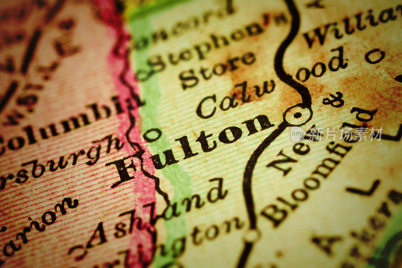密苏里州富尔顿的古董地图