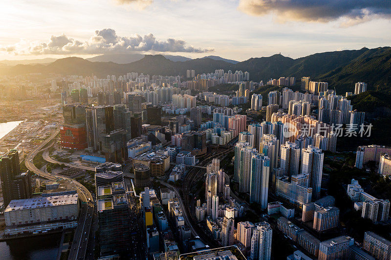 香港九龙观塘区无人机瞰图