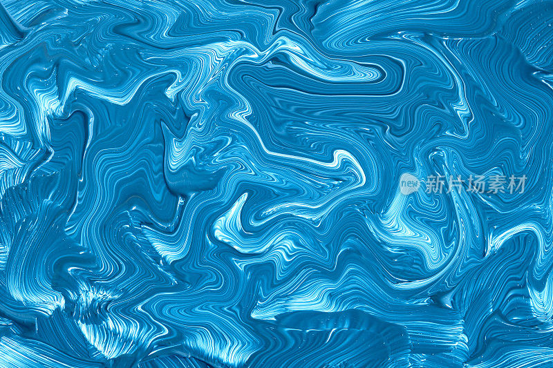 抽象流体液体蓝色丙烯酸涂料背景纹理