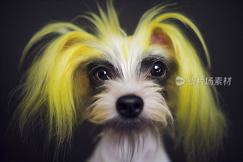 一只可爱的黄毛中国冠毛狗