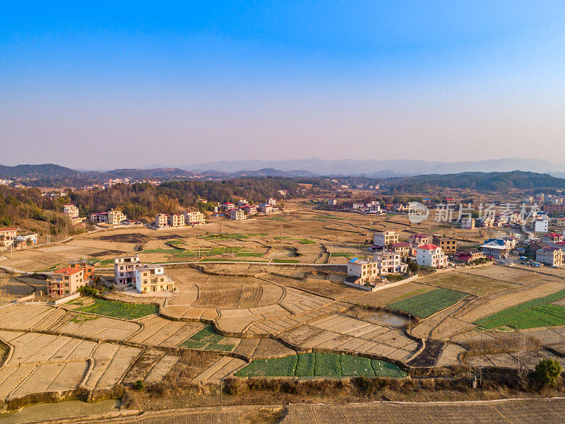 中国湖南农村房屋和建筑的航空摄影