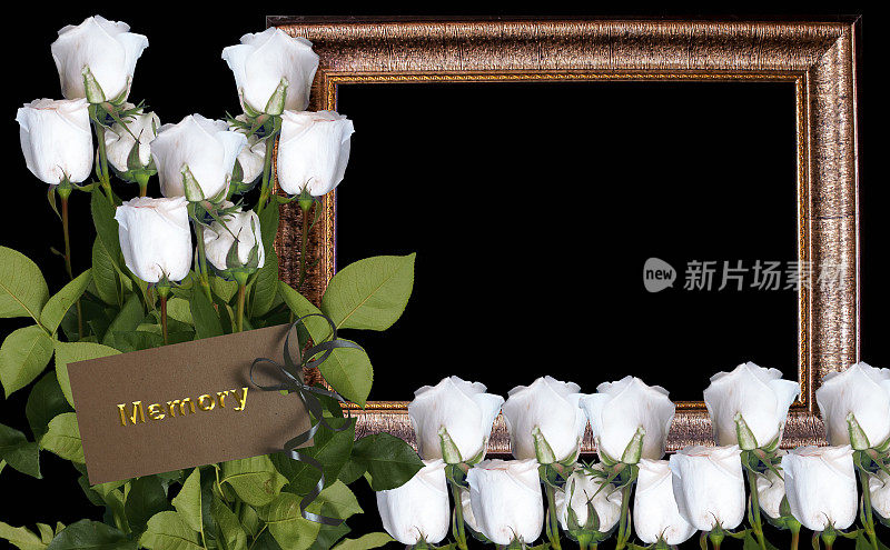 死亡卡片，葬礼，黑色背景的玫瑰纪念