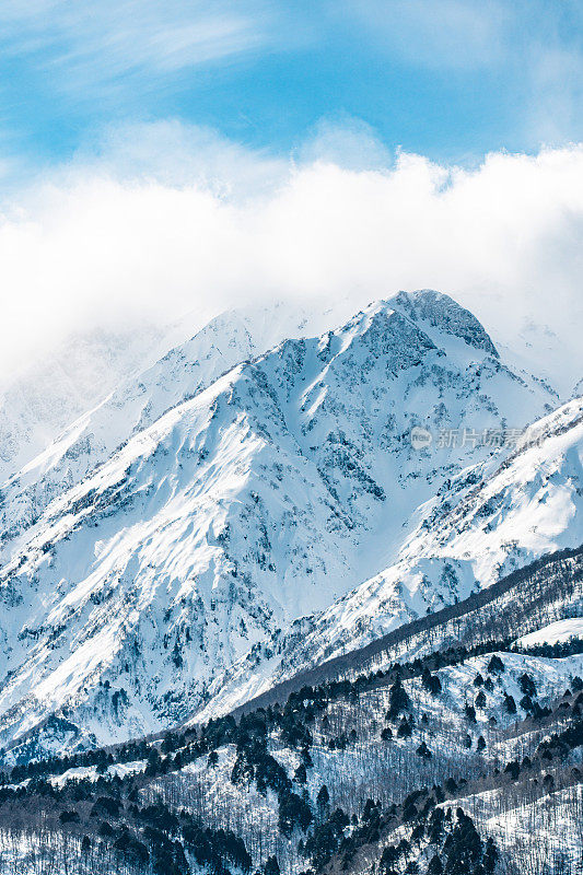 日本白波，白雪皑皑的日本山