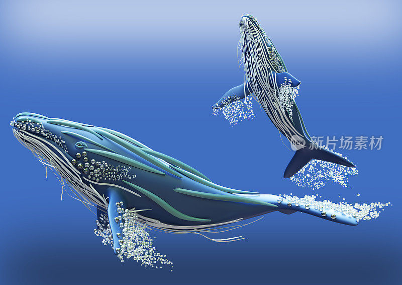 风格化的梦幻鲸鱼3D渲染