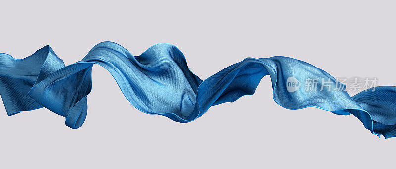 飞蓝色丝绸纺织面料背景。光滑优雅的缎面布料。三维渲染