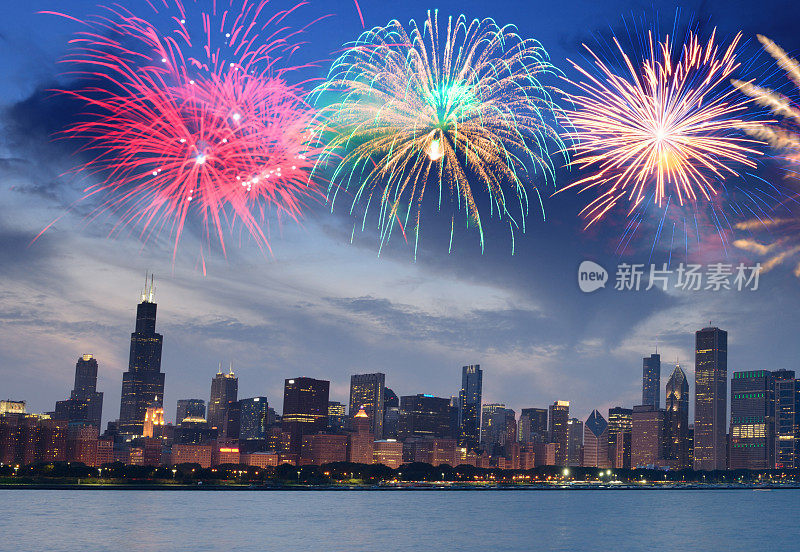 芝加哥烟花新年快乐。