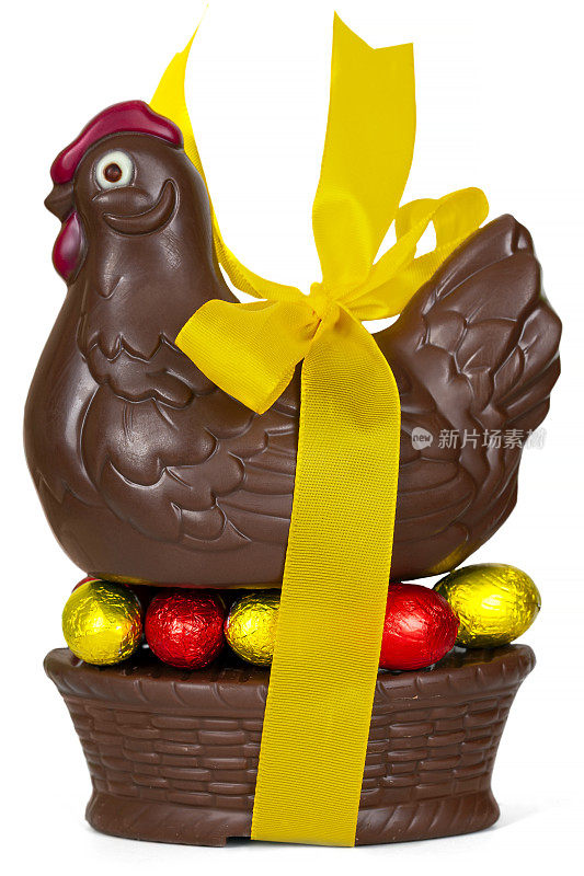巧克力复活节鸡孤立在白色背景