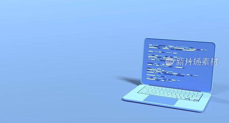 3d笔记本电脑和程序代码开发。Web编码概念。编码屏幕3d渲染。笔记本电脑的3d渲染。3d渲染图