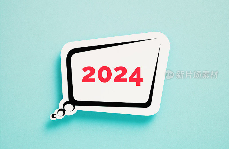 2024年在蓝色背景上书写卡通风格的演讲气泡