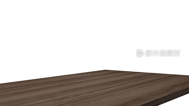 前景的深棕色胡桃木桌角用作产品在背景上与剪贴路径隔离。木质桌子的透视图，显示桌子的边缘。