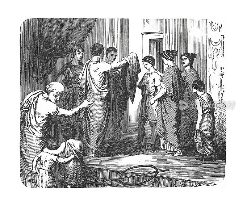 授予古罗马的托加袍(古董雕刻)
