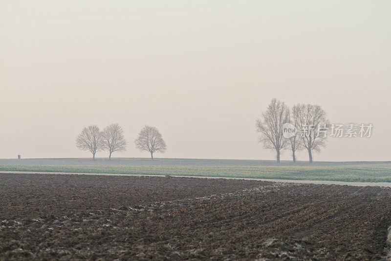 比利时瓦隆尼亚的多雾农田