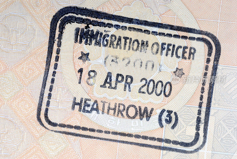 英国移民入境护照盖章