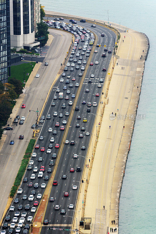 芝加哥湖滨大道交通鸟瞰图