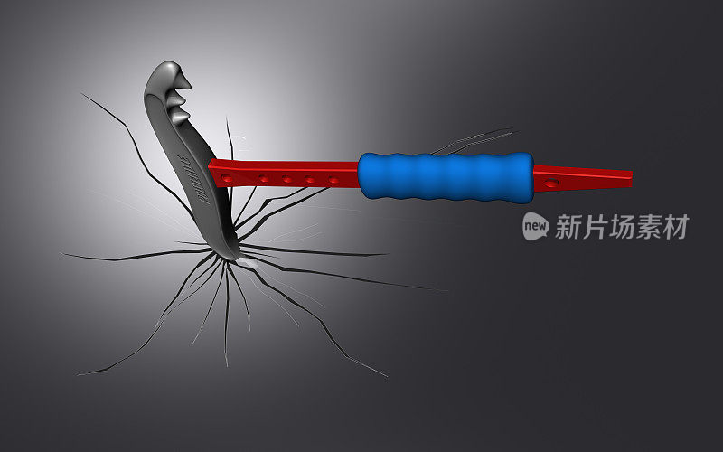 锤子在破碎和破坏的屏幕