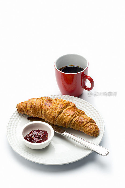 法式早餐，咖啡，牛角面包和果酱